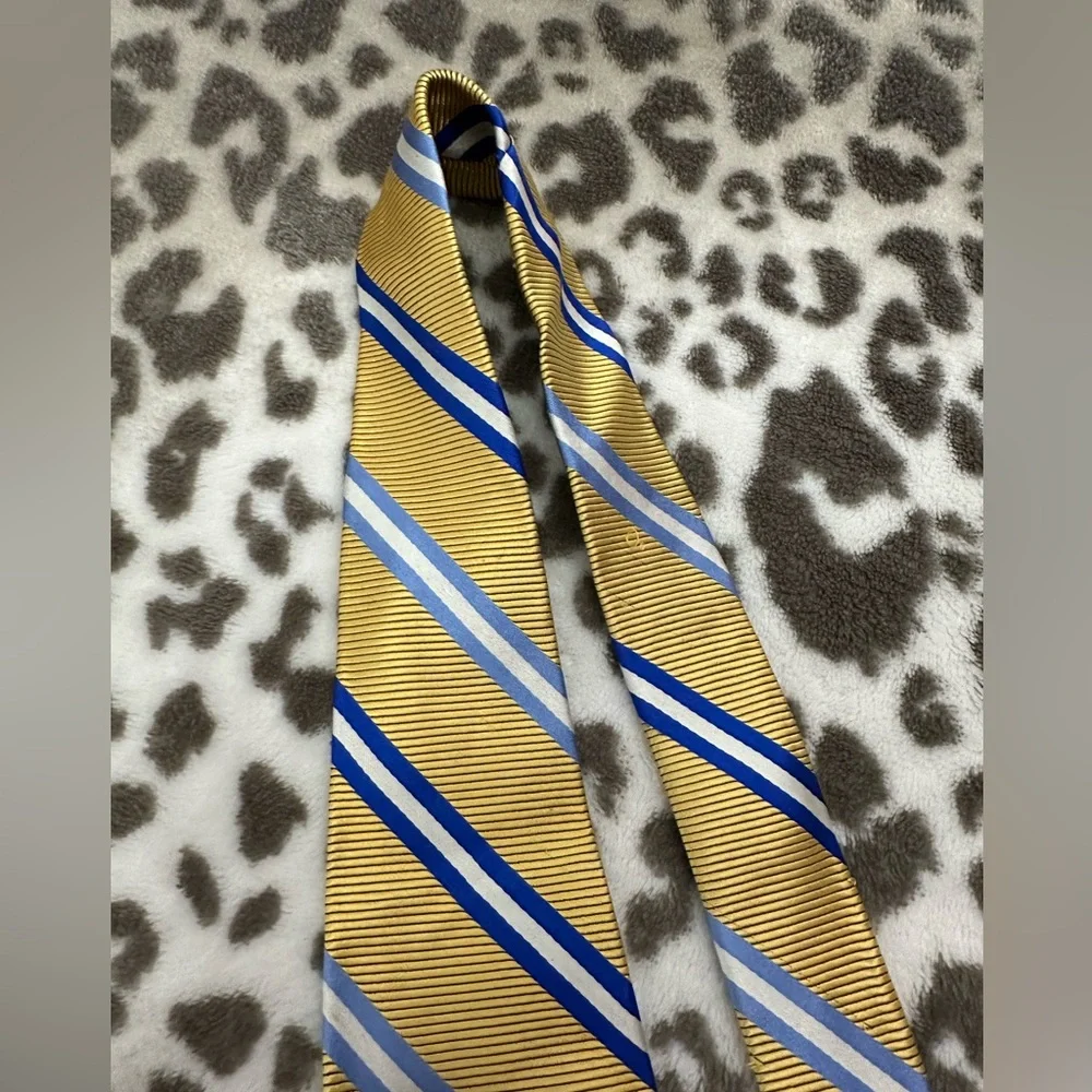 Harold Powell Silk Necktie in Yellow/Orange Blue Stripe